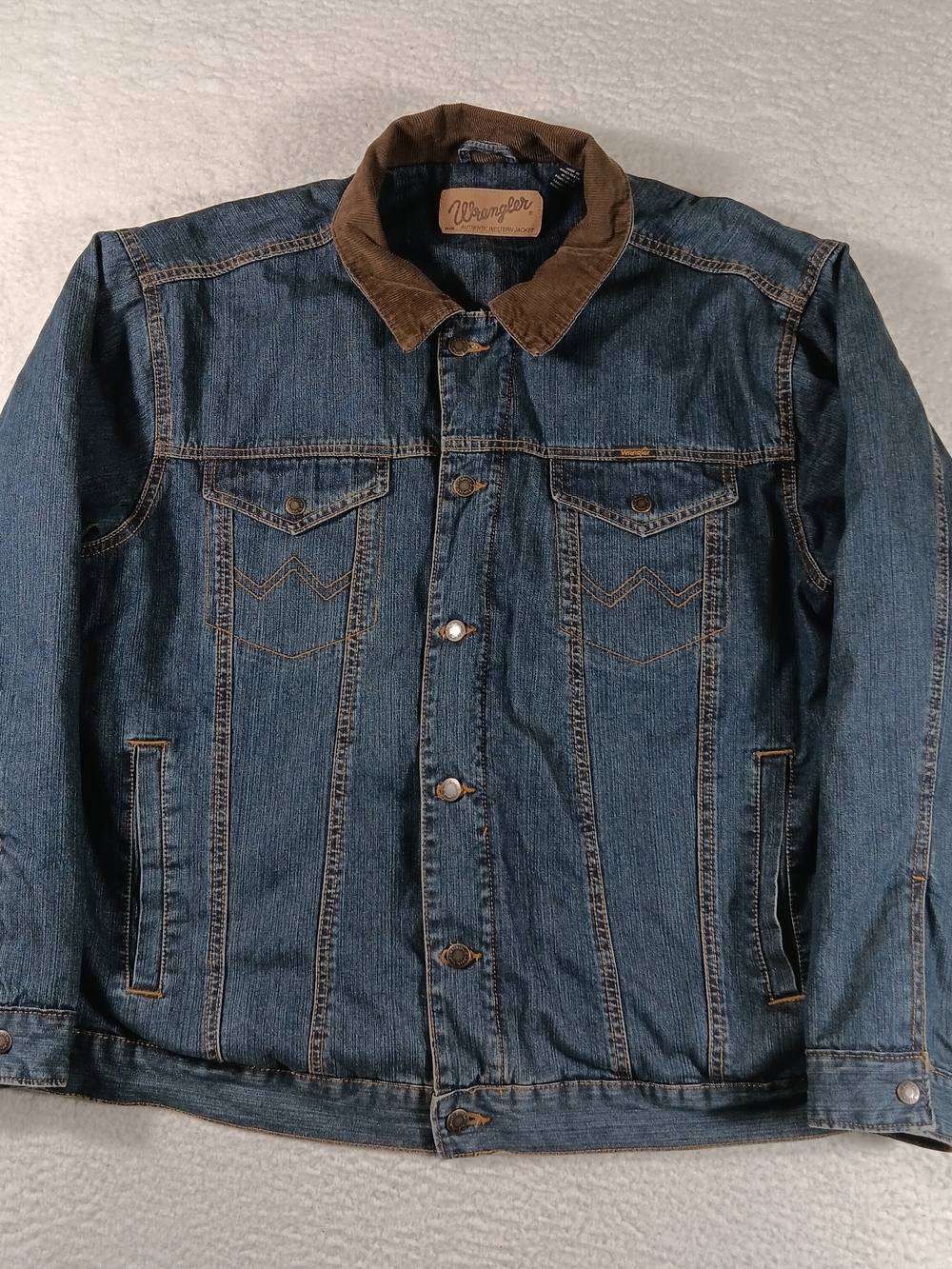 Wrangler Jacket Mens XL Blue Denim Blanket Lined Corduroy Collar Western Cowboy